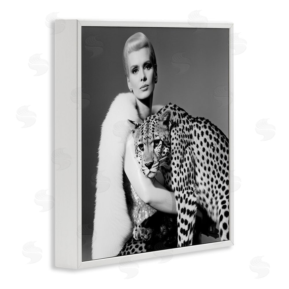 Sasha Cat Woman Cheetah Portrait White Framed Giclee Wall Art Print