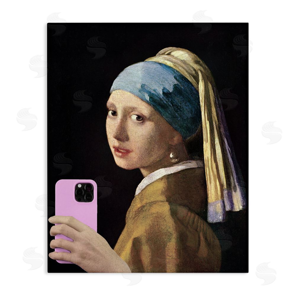 Masters Redux Girl With Pink Phone Funny Stretched Canvas Wall Art Print