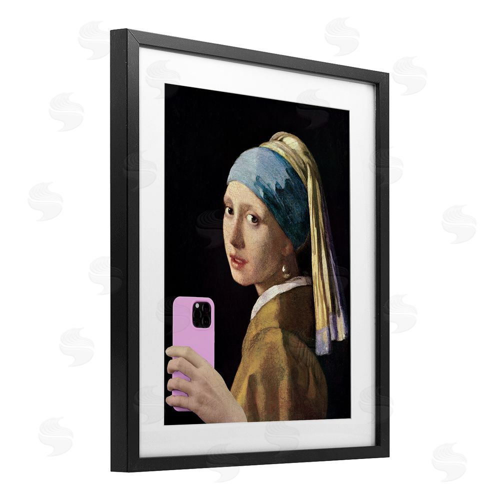 Masters Redux Girl With Pink Phone Funny Black Framed Print Under Glass Wall Art