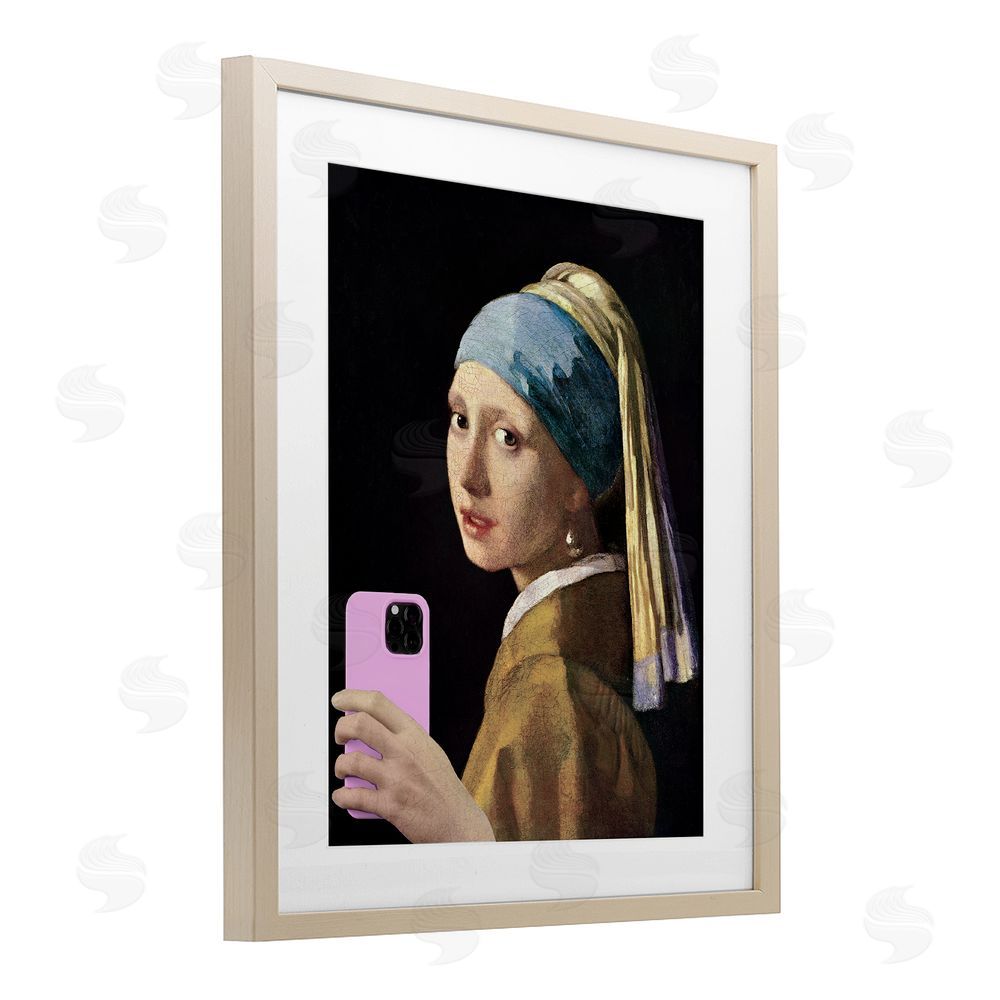 Masters Redux Girl With Pink Phone Funny Brown Framed Print Under Glass Wall Art