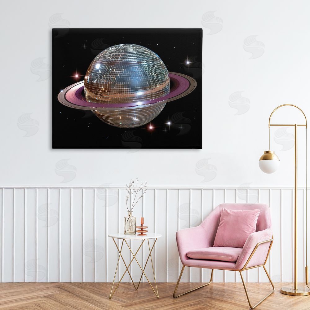 Decent Exposures Purple Disco Ball Planet Stretched Canvas Wall Art Print in Room
