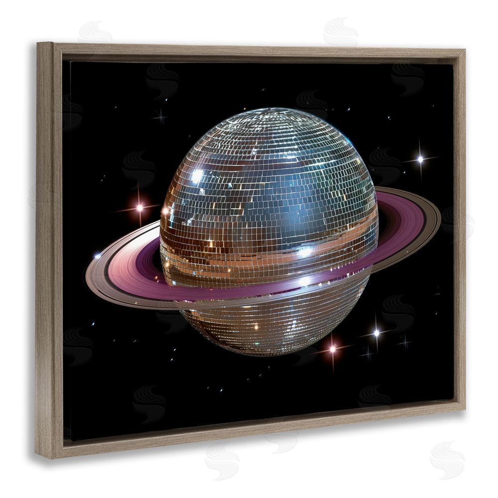 Decent Exposures Purple Disco Ball Planet Brown Floating Frame Canvas Wall Art Print