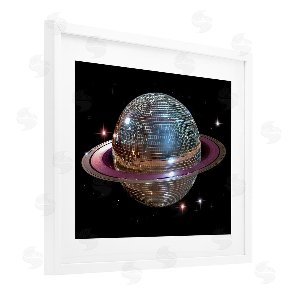 Decent Exposures Purple Disco Ball Planet White Framed Print Under Glass Wall Art