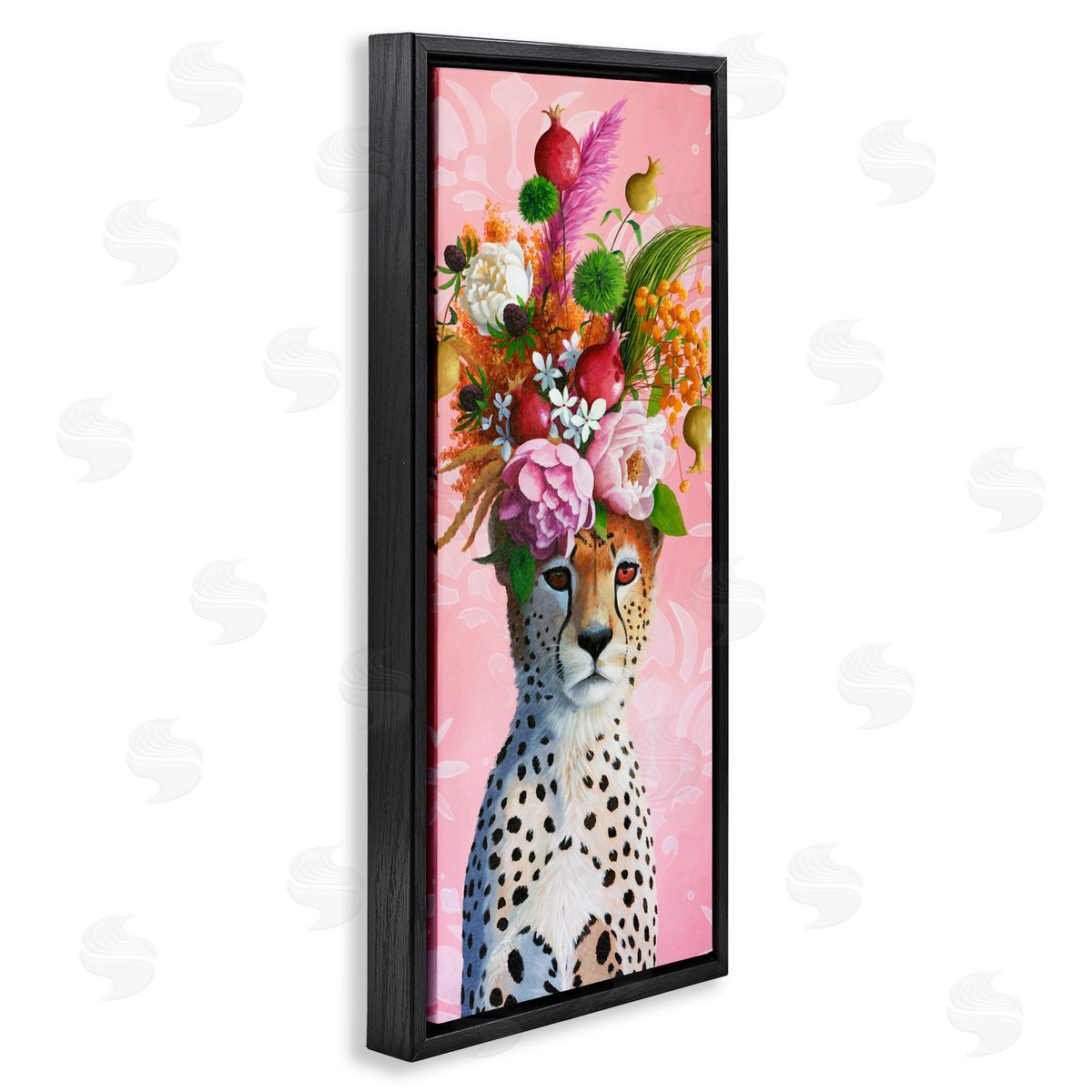Heather Gauthier Serious Cheetah & Florals Black Floating Frame Canvas Wall Art Print