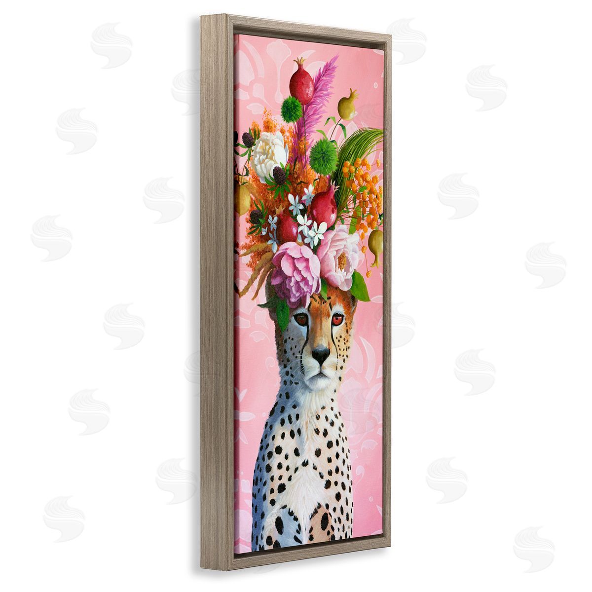 Heather Gauthier Serious Cheetah & Florals Brown Floating Frame Canvas Wall Art Print