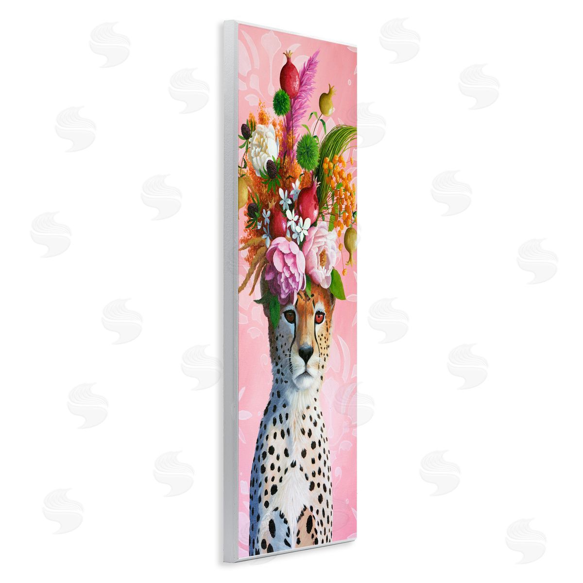 Heather Gauthier Serious Cheetah & Florals Wooden Wall Plaque Art Print