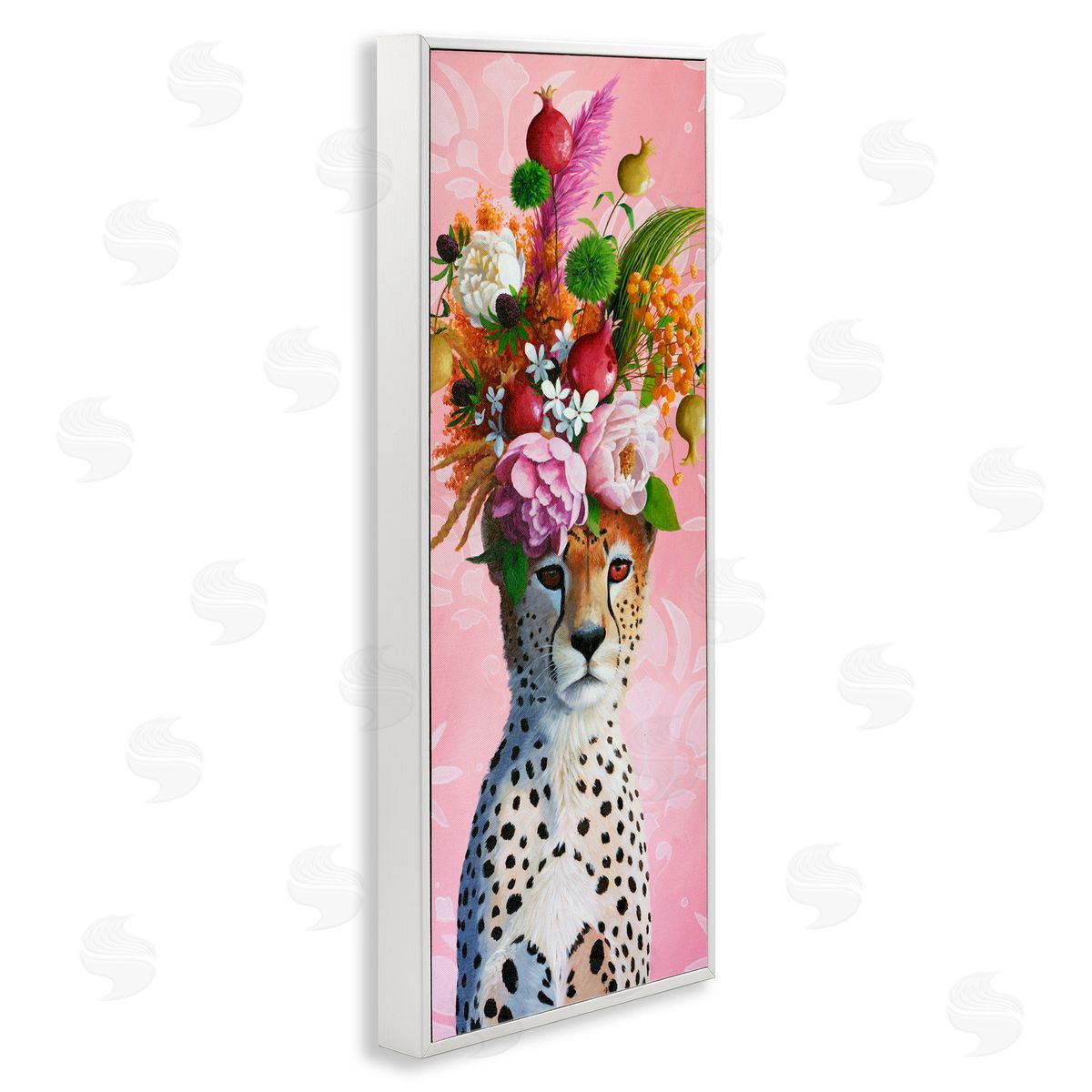 Heather Gauthier Serious Cheetah & Florals White Framed Giclee Print Wall Art