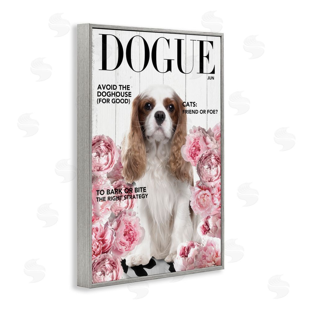 Sasha Funny Floral Dog Magazine Gray Framed Giclee Print Wall Art