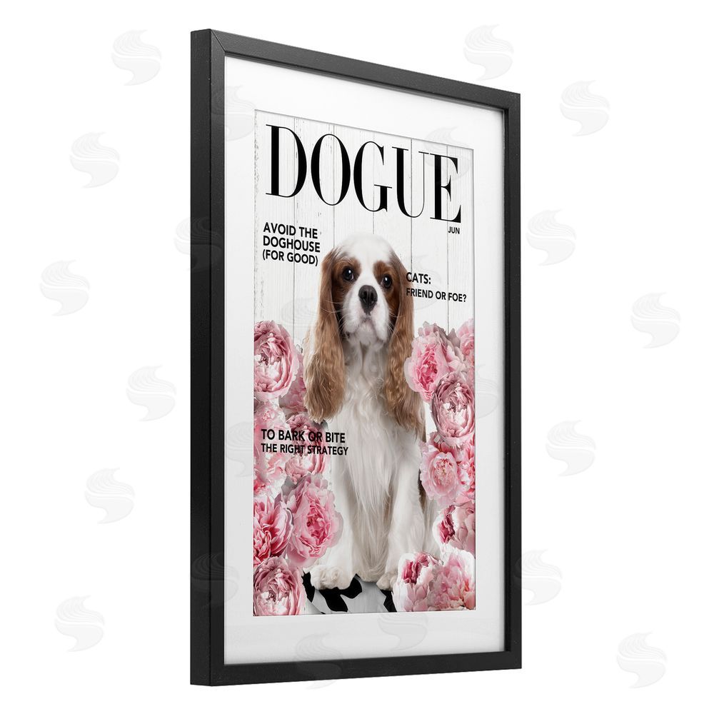 Sasha Funny Floral Dog Magazine Black Framed Print Under Glass Wall Art
