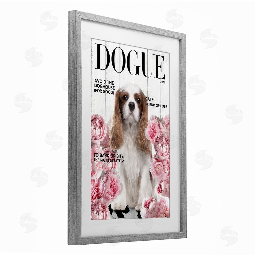 Sasha Funny Floral Dog Magazine Gray Framed Print Under Glass Wall Art
