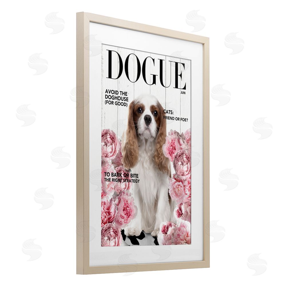 Sasha Funny Floral Dog Magazine Brown Framed Print Under Glass Wall Art