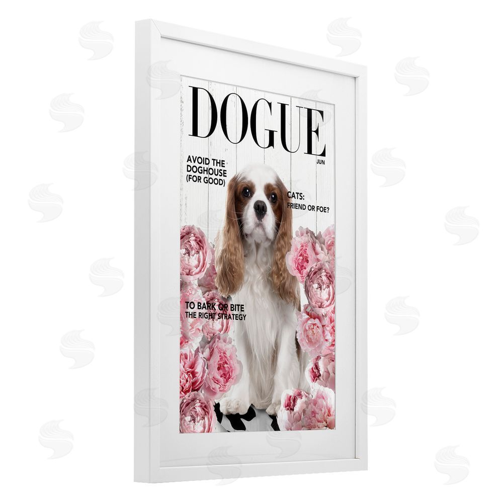 Sasha Funny Floral Dog Magazine White Framed Print Under Glass Wall Art