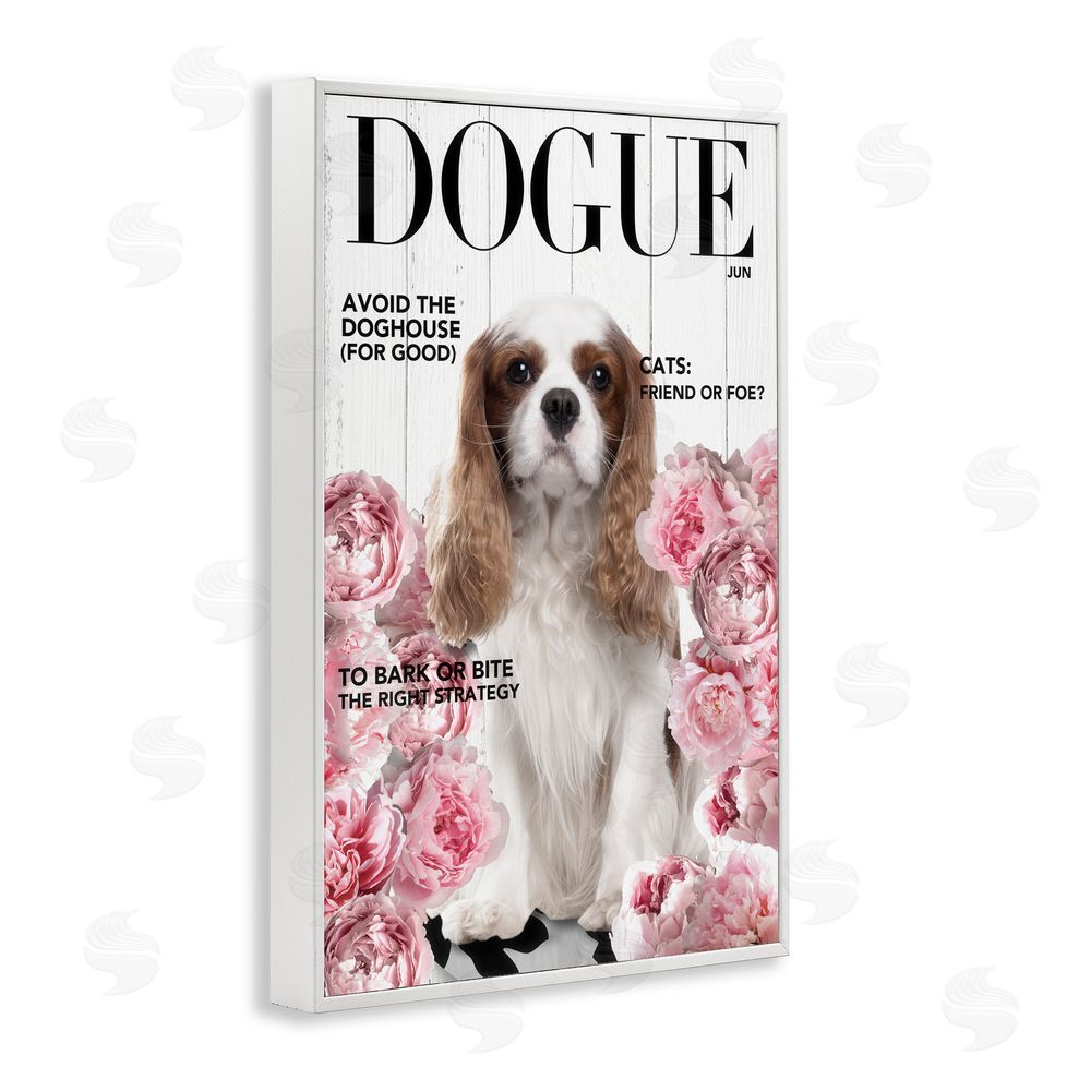 Sasha Funny Floral Dog Magazine White Framed Giclee Print Wall Art