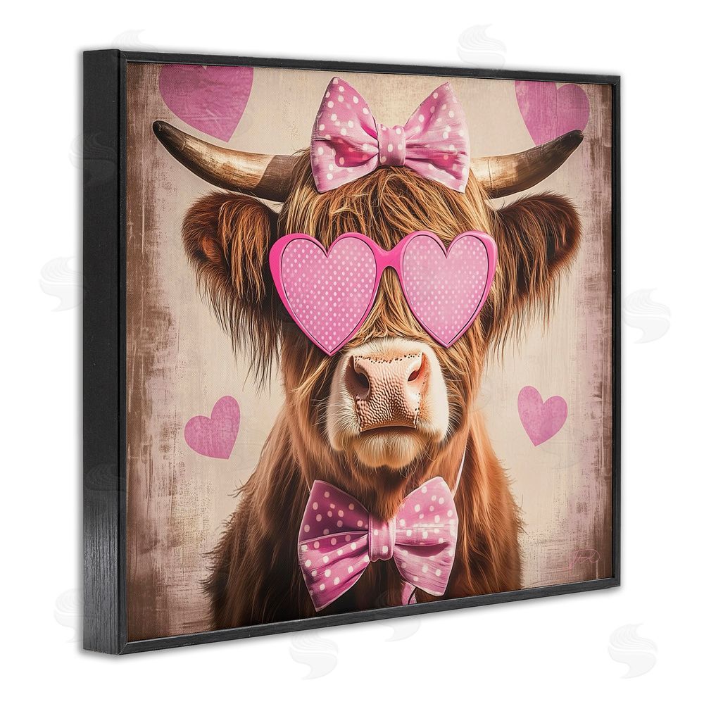 Shawna Stewart Cute Cattle Pink Hearts Black Framed Giclee Print Wall Art