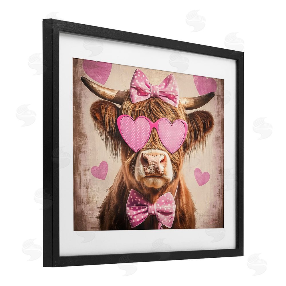 Shawna Stewart Cute Cattle Pink Hearts Black Framed Print Under Glass Wall Art