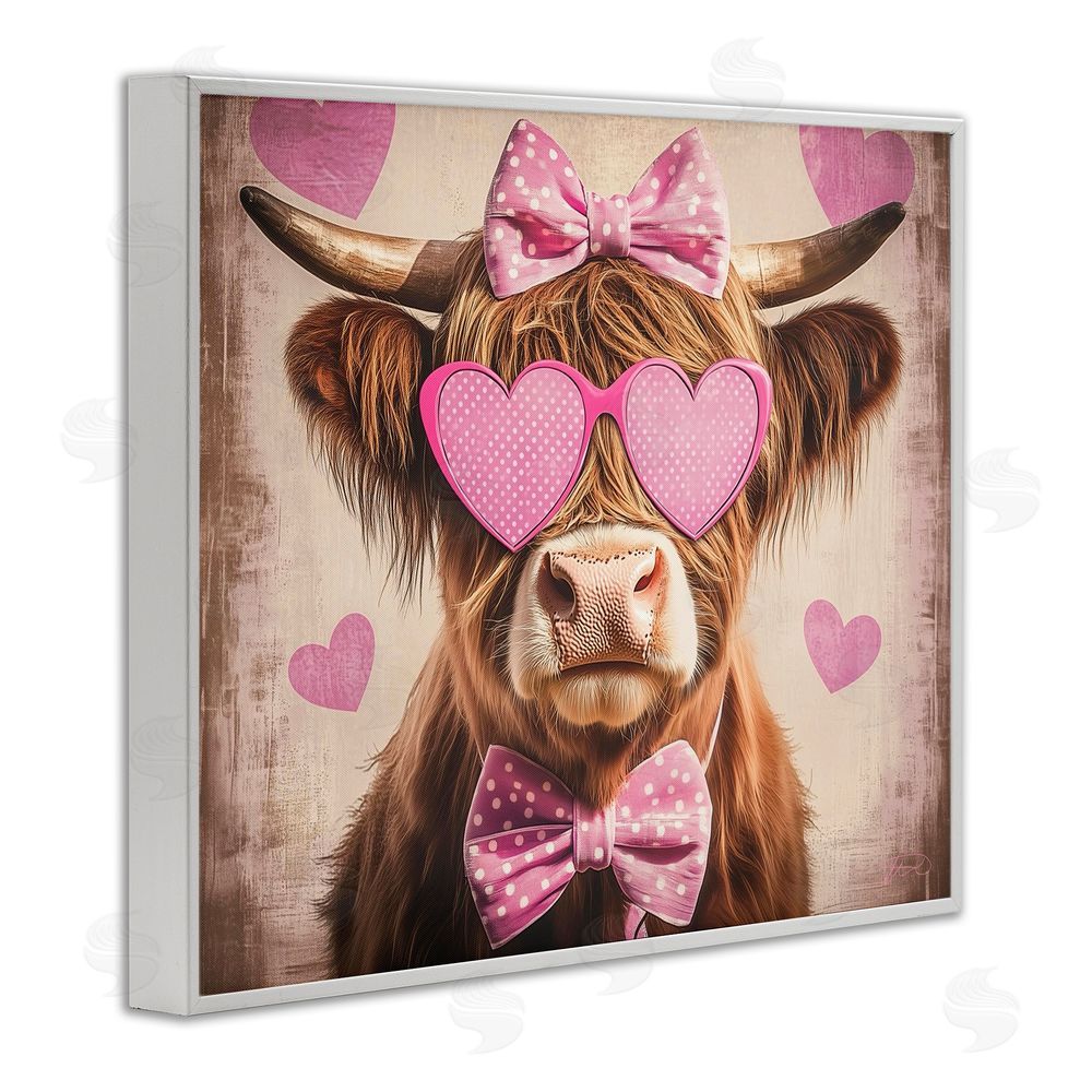 Shawna Stewart Cute Cattle Pink Hearts White Framed Giclee Print Wall Art