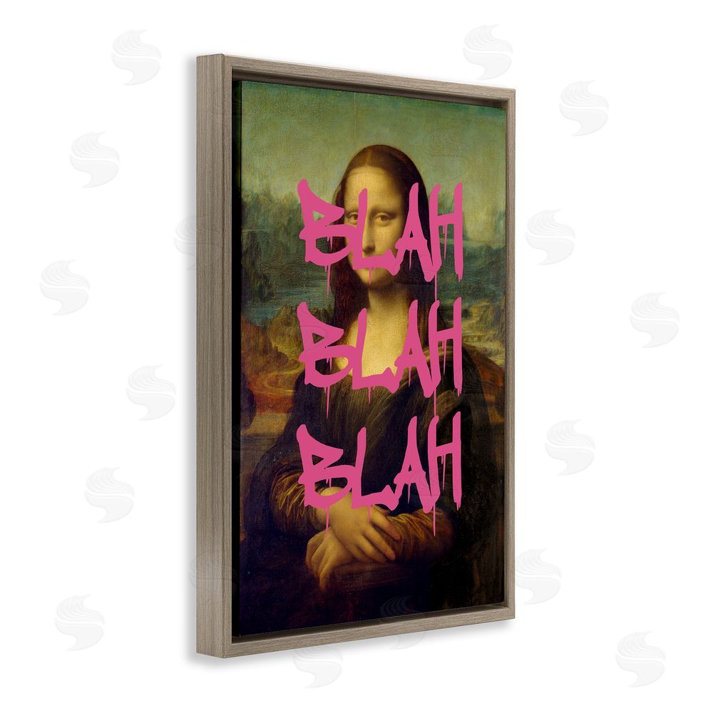 Masters Redux Graffiti Over Mona Lisa Brown Floating Frame Canvas Wall Art Print