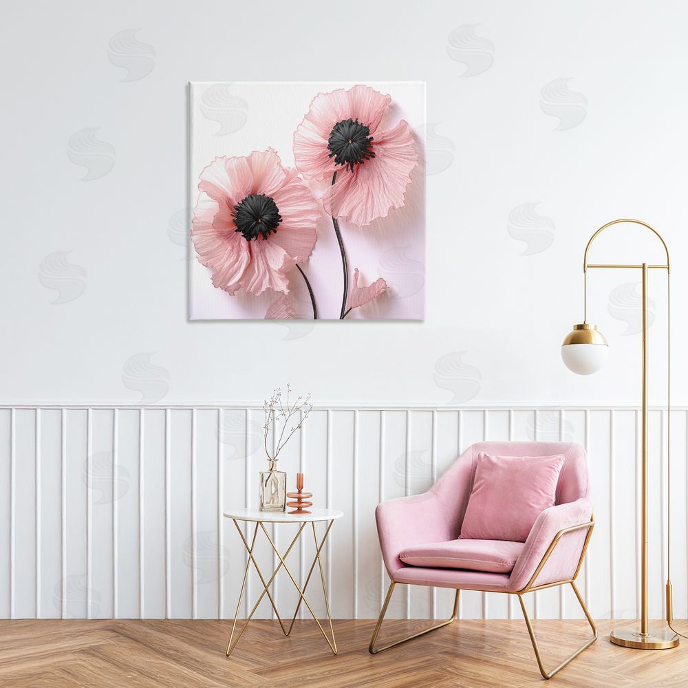 Sasha Properly Pink Poppies Stretched Canvas Wall Art Print in Room