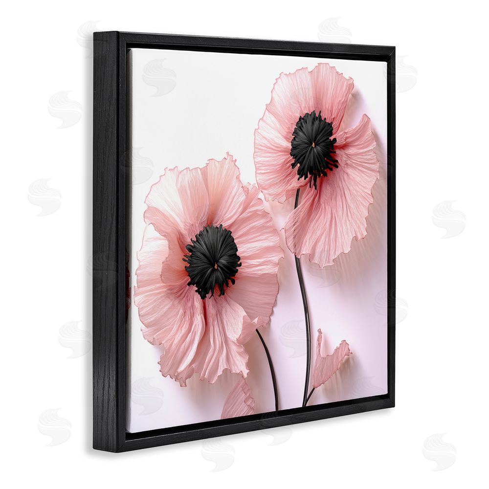 Sasha Properly Pink Poppies Black Floating Frame Canvas Wall Art Print