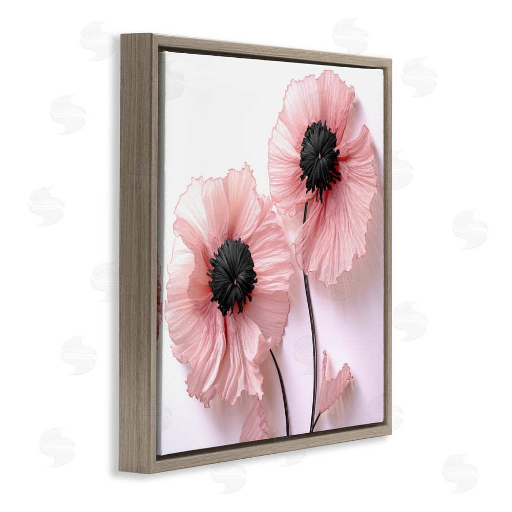 Sasha Properly Pink Poppies Brown Floating Frame Canvas Wall Art Print