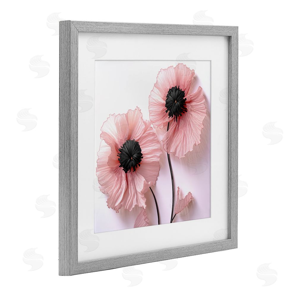Sasha Properly Pink Poppies Gray Framed Print Under Glass Wall Art