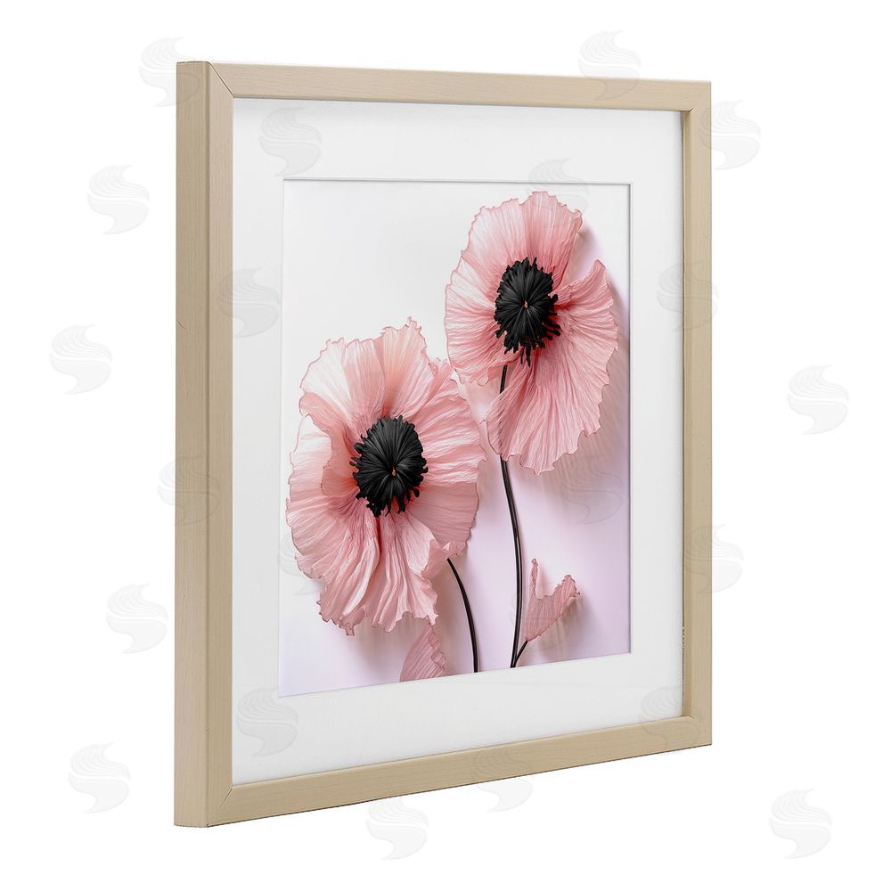 Sasha Properly Pink Poppies Brown Framed Print Under Glass Wall Art