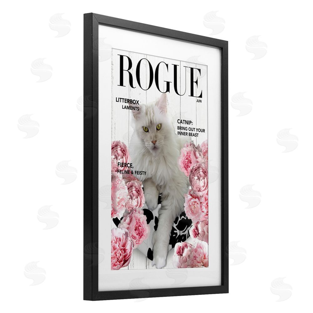 Sasha Funny Floral Cat Magazine Black Framed Print Under Glass Wall Art