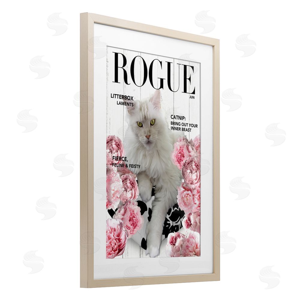 Sasha Funny Floral Cat Magazine Brown Framed Print Under Glass Wall Art