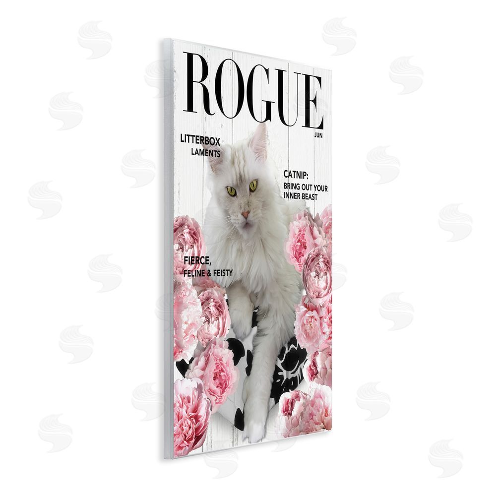 Sasha Funny Floral Cat Magazine Wooden Wall Plaque Art Print