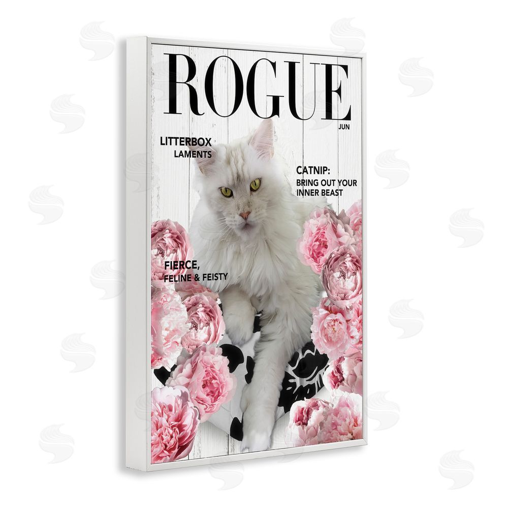 Sasha Funny Floral Cat Magazine White Framed Giclee Print Wall Art