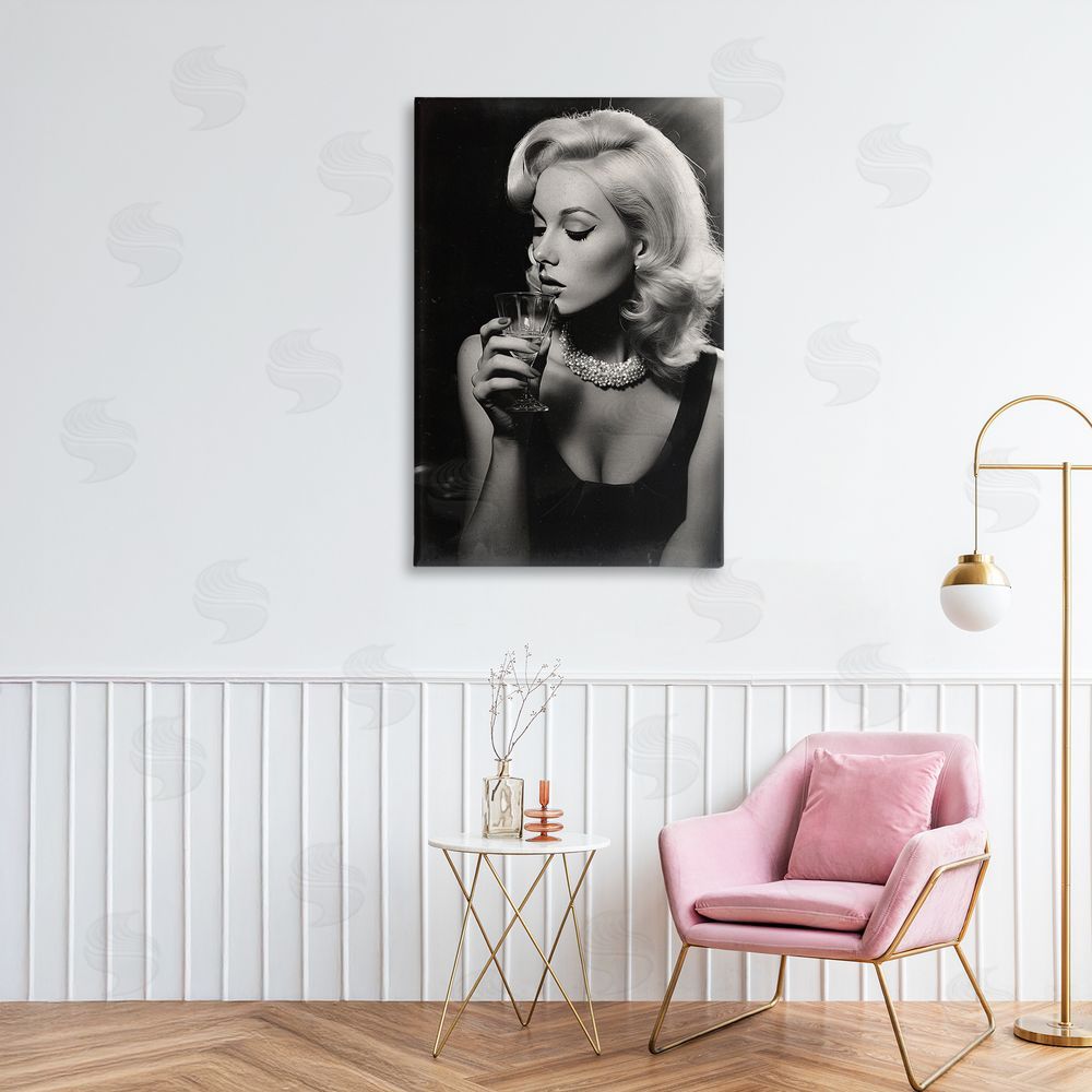 Decent Exposures Classic Woman & Martini Stretched Canvas Wall Art Print in Room