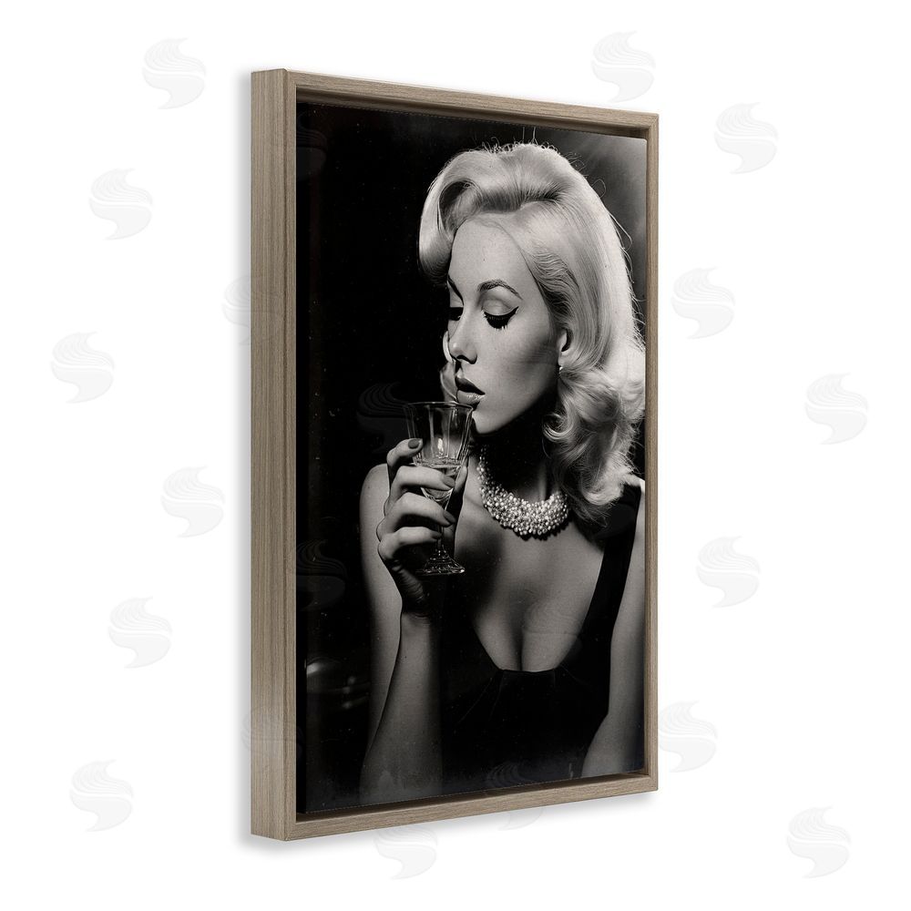 Decent Exposures Classic Woman & Martini Brown Floating Frame Canvas Wall Art Print