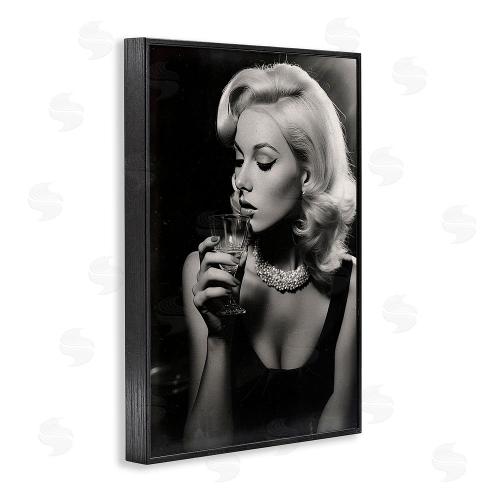 Decent Exposures Classic Woman & Martini Black Framed Giclee Print Wall Art