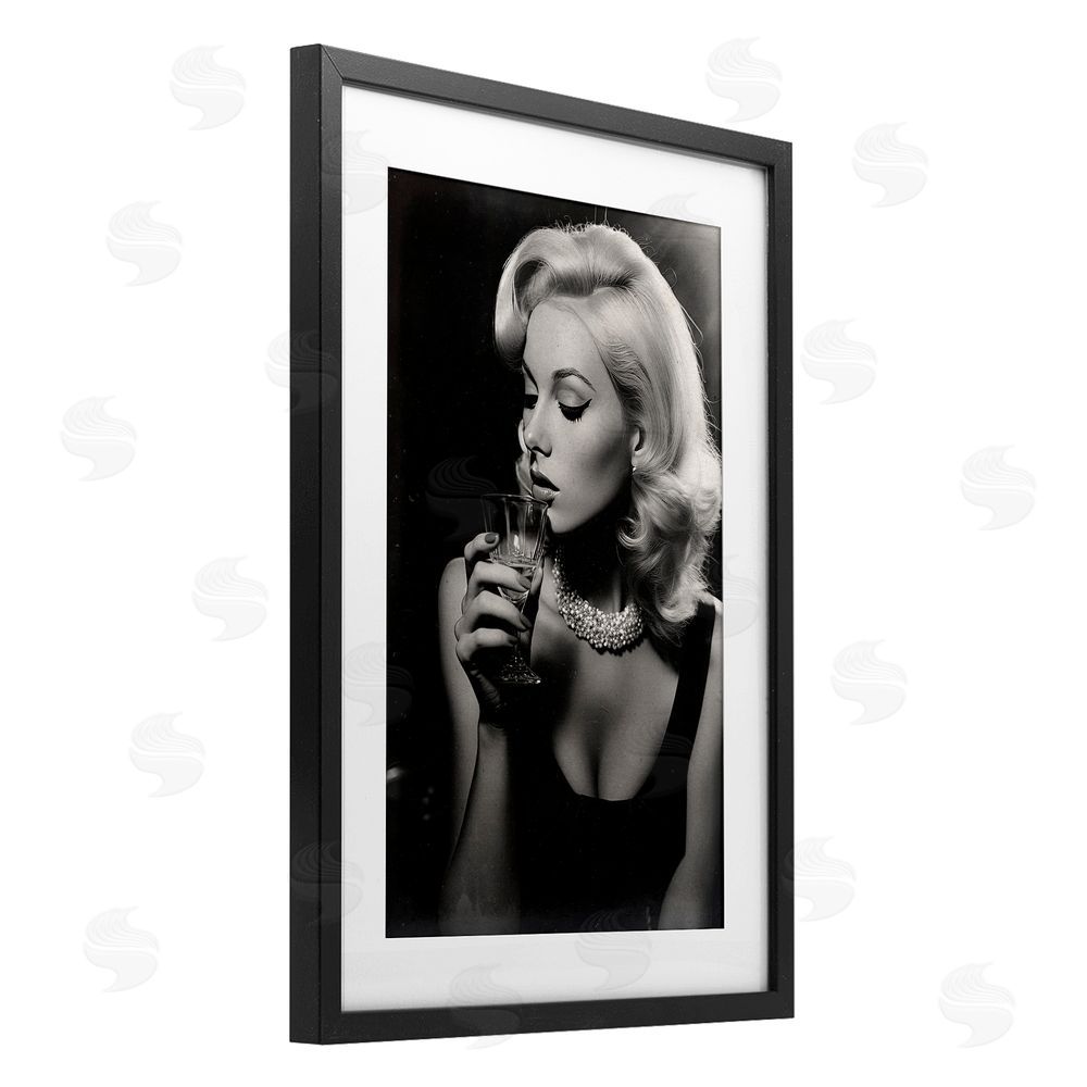 Decent Exposures Classic Woman & Martini Black Framed Print Under Glass Wall Art