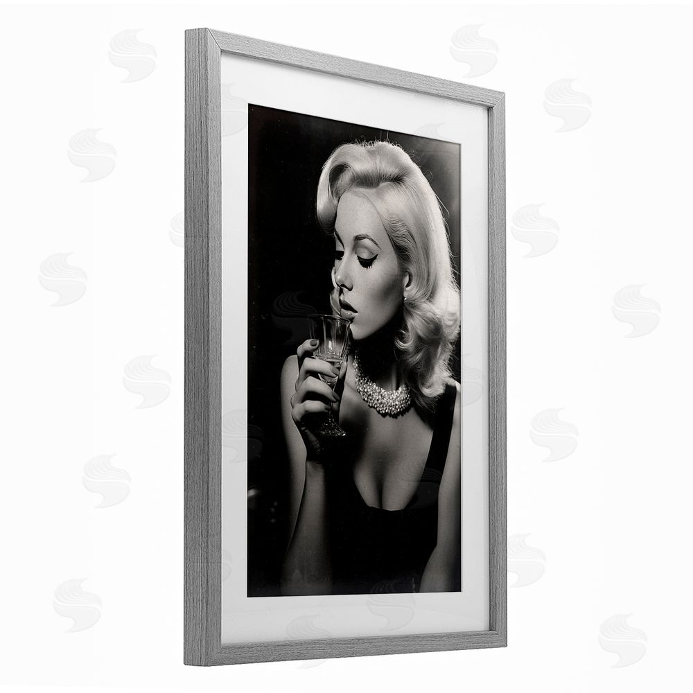 Decent Exposures Classic Woman & Martini Gray Framed Print Under Glass Wall Art
