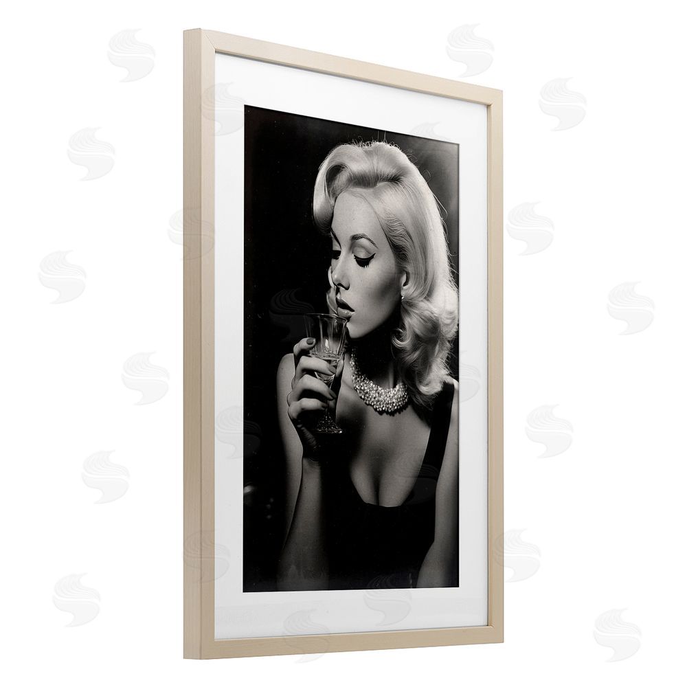 Decent Exposures Classic Woman & Martini Brown Framed Print Under Glass Wall Art