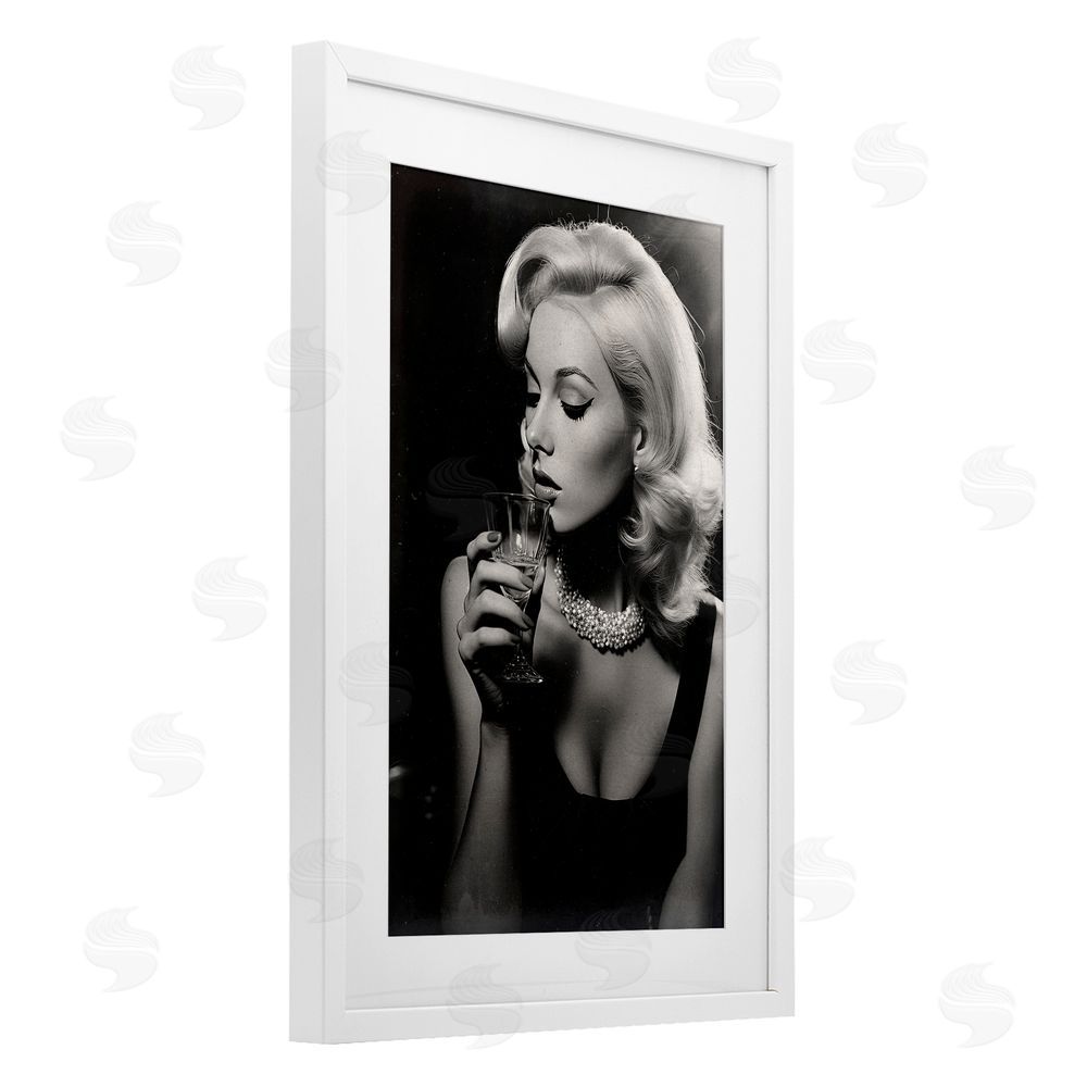 Decent Exposures Classic Woman & Martini White Framed Print Under Glass Wall Art