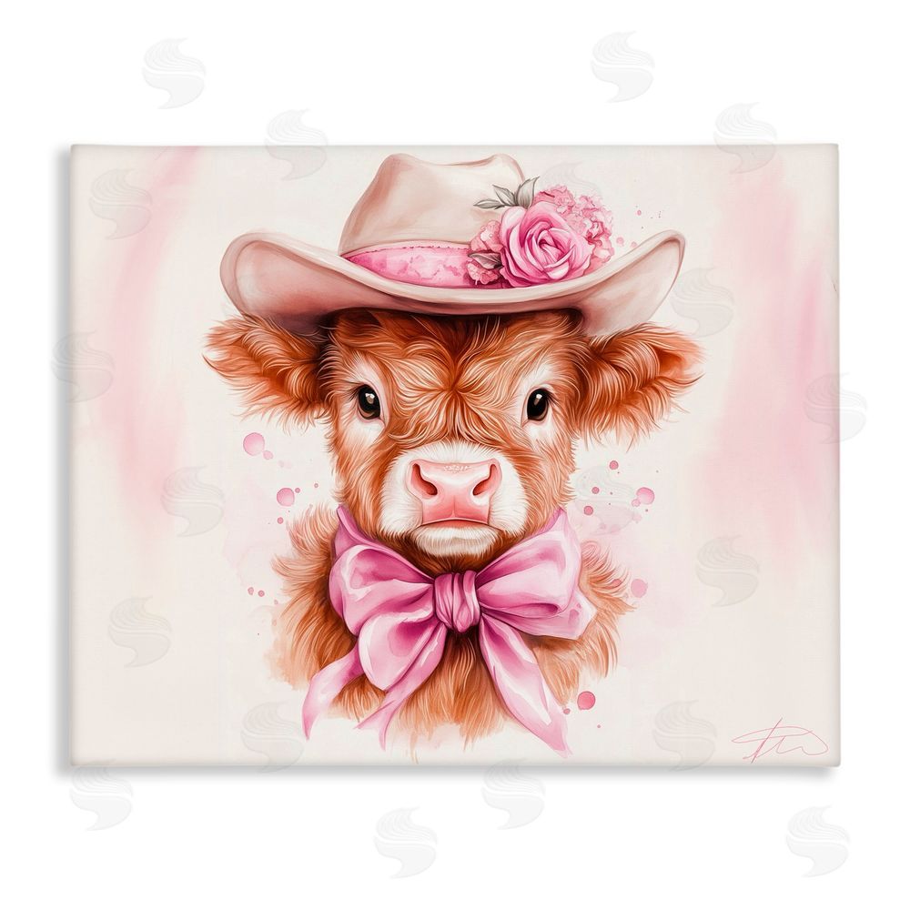 Shawna Stewart Pretty In Pink Cow Stretched Canvas Wall Art Print
