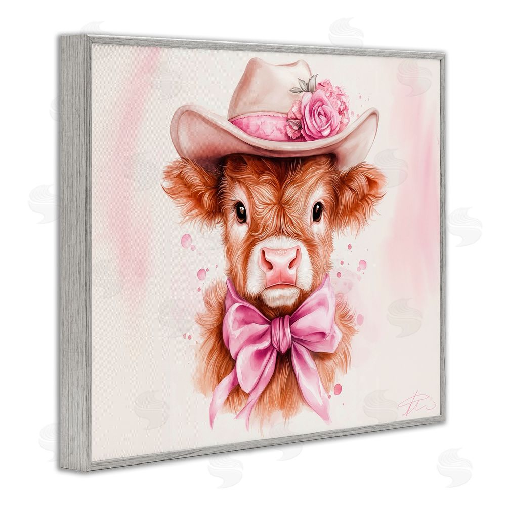 Shawna Stewart Pretty In Pink Cow Gray Framed Giclee Print Wall Art