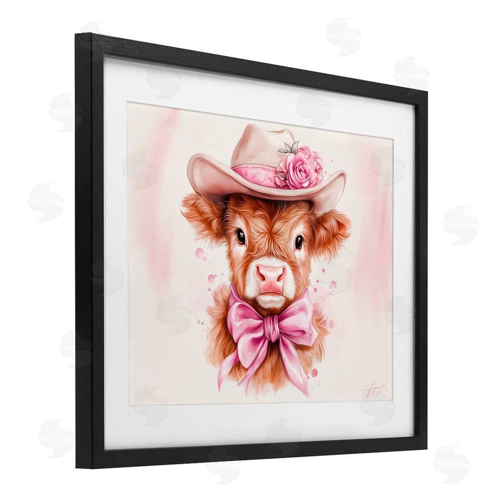 Shawna Stewart Pretty In Pink Cow Black Framed Print Under Glass Wall Art