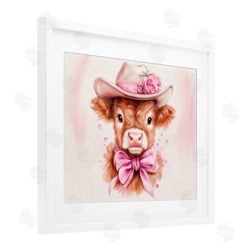Shawna Stewart Pretty In Pink Cow White Framed Print Under Glass Wall Art
