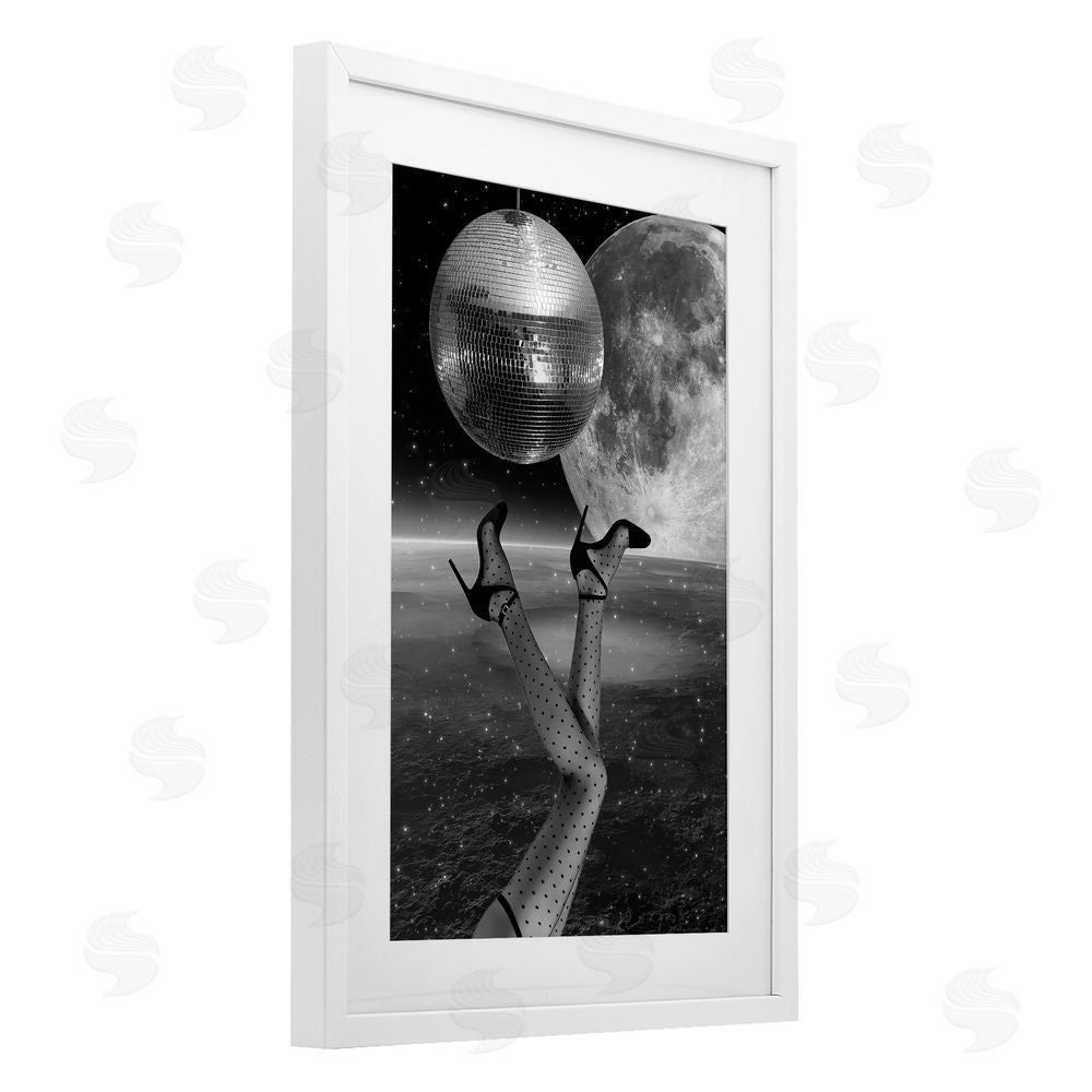Elo Marc Hangin' Over Disco & Planet White Framed Print Under Glass Wall Art