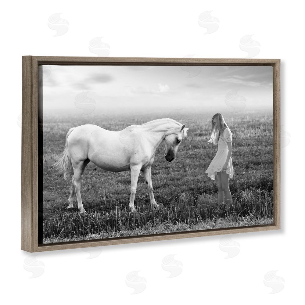 Ata Alishahi Her White Horse Brown Floating Frame Canvas Wall Art Print