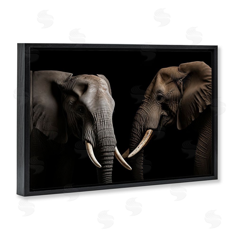 Decent Exposures Pachyderm Elephant Pair  Black Floating Frame Canvas Wall Art Print