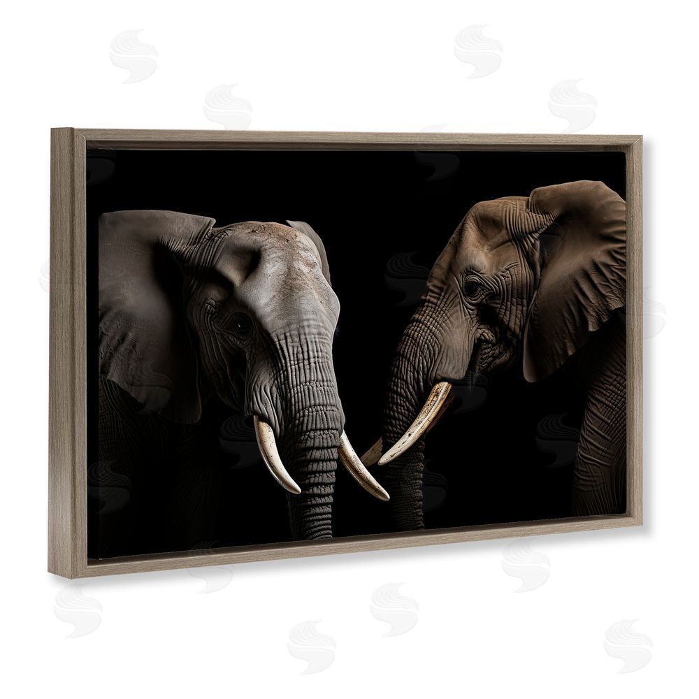 Decent Exposures Pachyderm Elephant Pair  Brown Floating Frame Canvas Wall Art Print