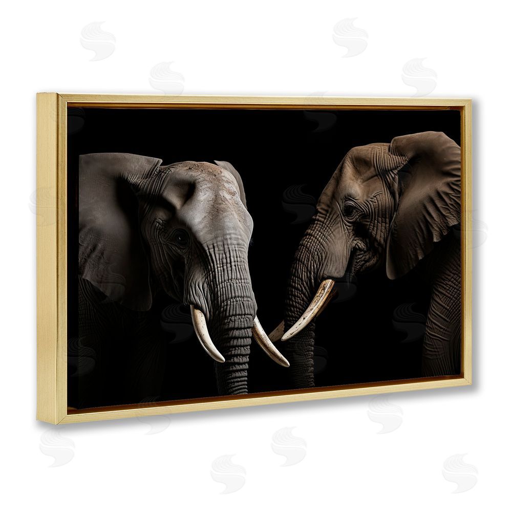 Decent Exposures Pachyderm Elephant Pair  Gold Floating Frame Canvas Wall Art Print