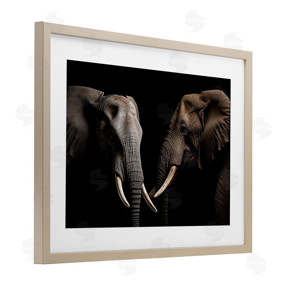 Decent Exposures Pachyderm Elephant Pair  Brown Framed Print Under Glass Wall Art