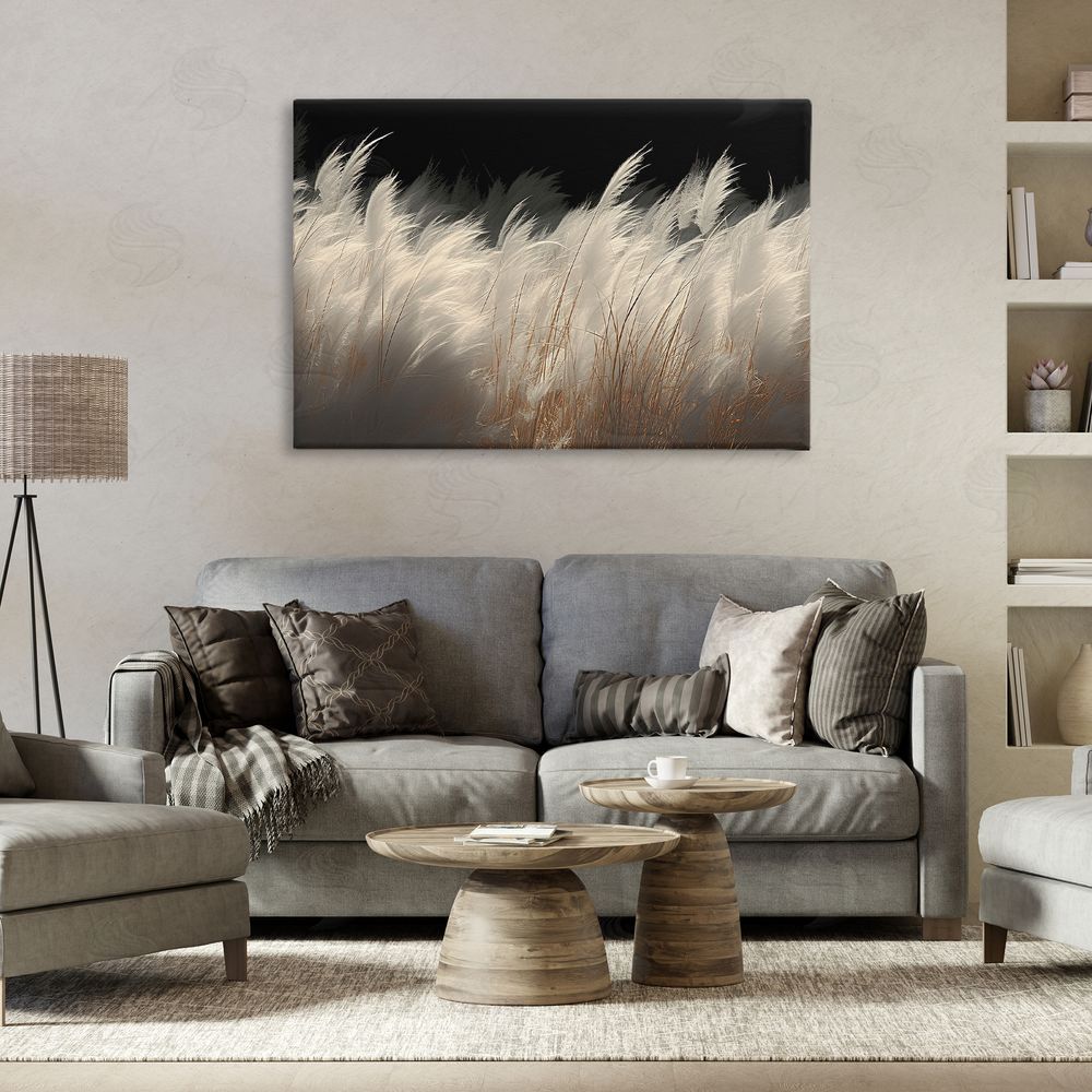 Decent Exposures White Feathers Windblown Grasses Stretched Canvas Wall Art Print in Room