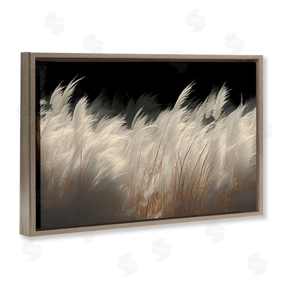 Decent Exposures White Feathers Windblown Grasses Brown Floating Frame Canvas Wall Art Print