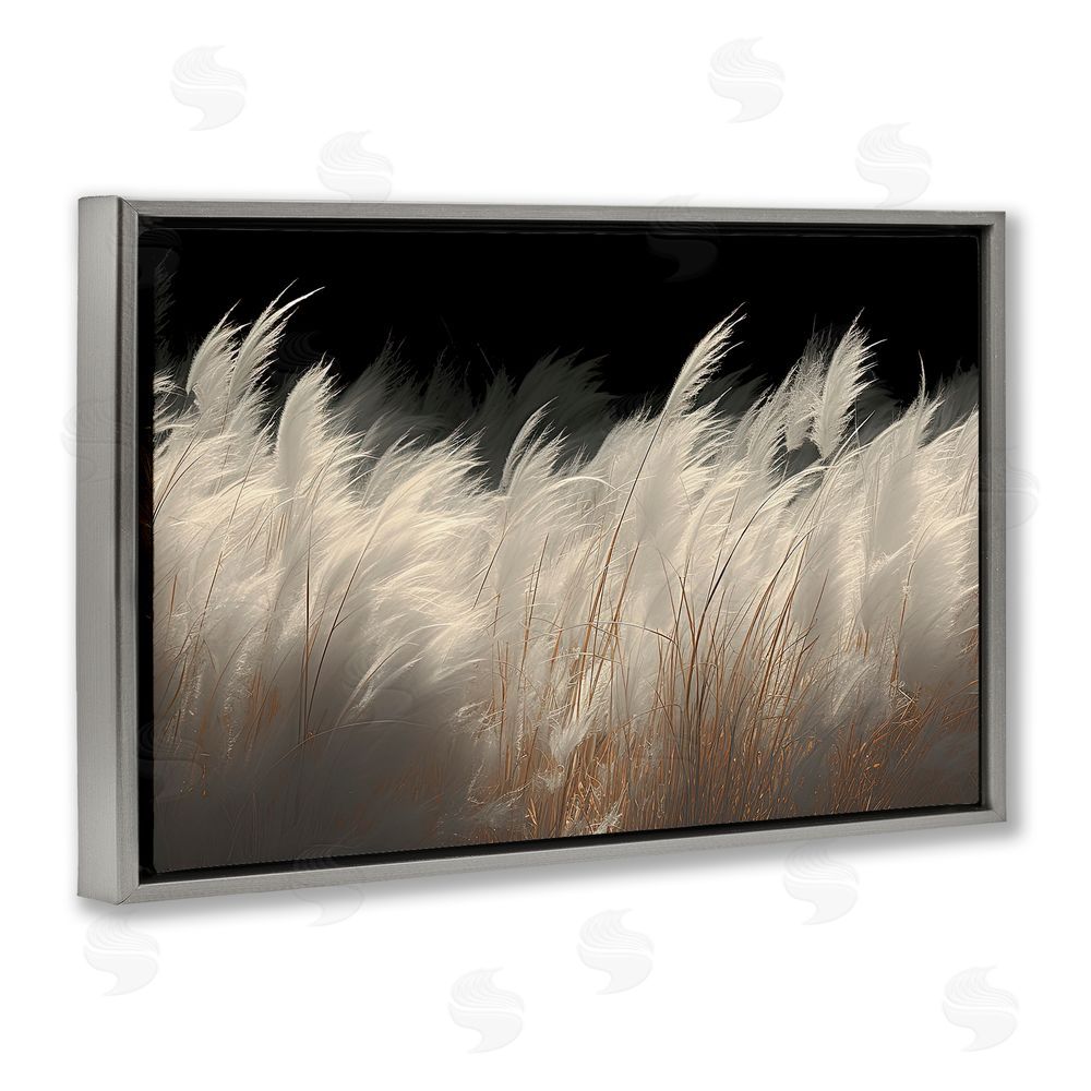 Decent Exposures White Feathers Windblown Grasses Gray Floating Frame Canvas Wall Art Print
